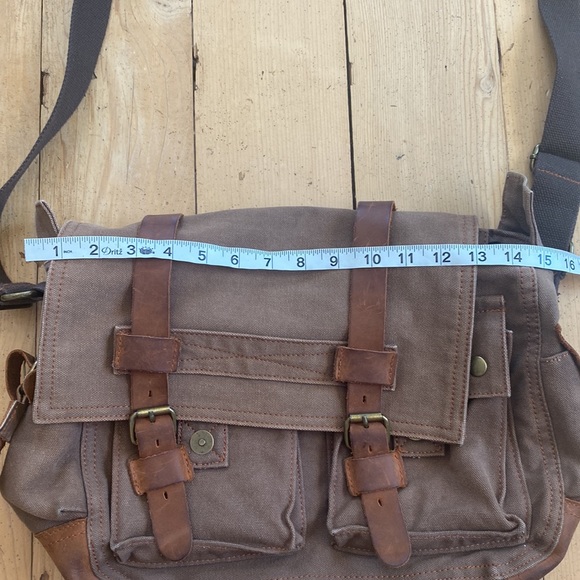 Augar Strauss co canvas leather messenger bag utility pockets zipper brown - Picture 13 of 13